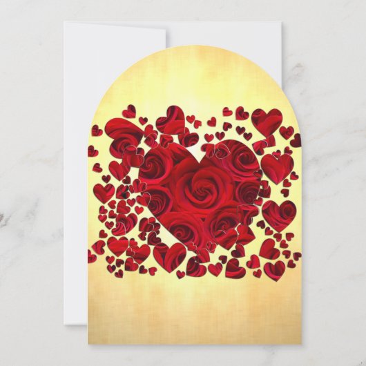 Trouwuitnodiging met gele en rode hartrozen kaart (Achterkant)