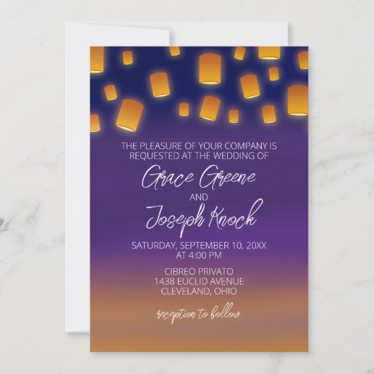 Trouwuitnodiging met gloeiende lantaarns kaart (Voorkant)