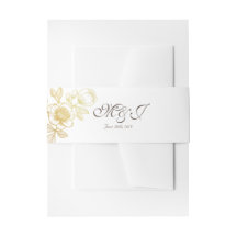 Trouwuitnodiging met gouden bloemen en tailleband