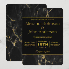 Trouwuitnodiging met gouden en zwarte marmer kaart