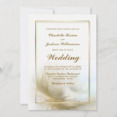 Trouwuitnodiging met gouden lijst en veer inclusie kaart (Voorkant)