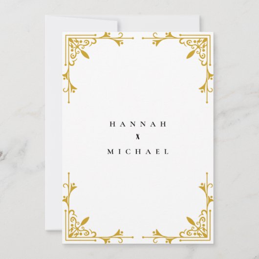 Trouwuitnodiging met gouden rand en klassiek monog kaart (Achterkant)