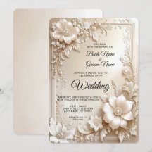 Trouwuitnodiging met ivoren bloemen
