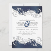 Trouwuitnodiging met marineblauwe en witte bloemen kaart (Voorkant)