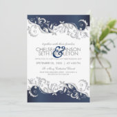 Trouwuitnodiging met marineblauwe en witte bloemen kaart (Staand voorkant)