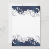 Trouwuitnodiging met marineblauwe en witte bloemen kaart (Achterkant)