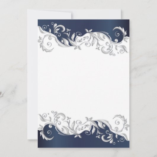 Trouwuitnodiging met marineblauwe en witte bloemen kaart (Achterkant)