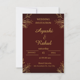 Trouwuitnodiging met maroon bordeauxrood goud foli save the date