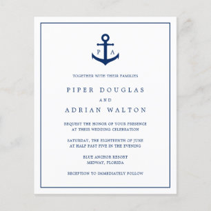 Trouwuitnodiging met monogram anker maritiem budge flyer