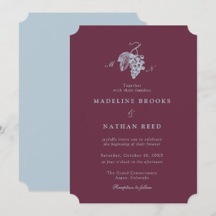 Trouwuitnodiging met monogram en Blauwe Druif in B Kaart