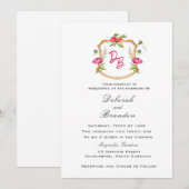 Trouwuitnodiging met monogram en bloemen aankondiging (Voorkant / Achterkant)