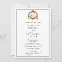 Trouwuitnodiging met monogram en wapen kaart