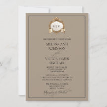 Trouwuitnodiging met monogram en wapen
