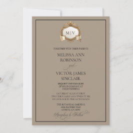 Trouwuitnodiging met monogram en wapen kaart