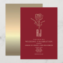 Trouwuitnodiging met monogram in rood en goud