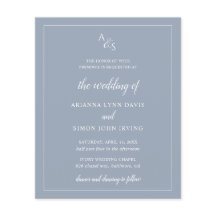 Trouwuitnodiging met monogram Stofblauw Budget