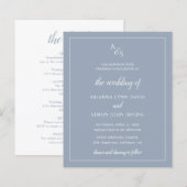 Trouwuitnodiging met monogram Stofblauw Budget (Voorkant / Achterkant)