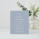 Trouwuitnodiging met monogram Stofblauw Budget (Staand voorkant)