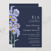 Trouwuitnodiging met Navy Blue Aster Bloemen Kaart (Voorkant / Achterkant)
