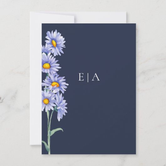 Trouwuitnodiging met Navy Blue Aster Bloemen Kaart (Achterkant)