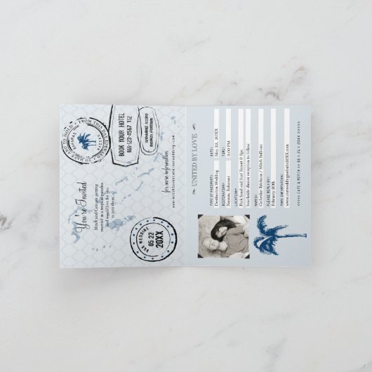 Trouwuitnodiging met Navy Blue Bahama's Paspoort (Binnen)