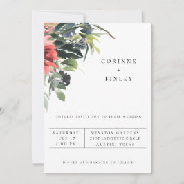 Trouwuitnodiging met Navy Coral Bloemen Aankondiging