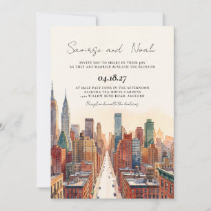 Trouwuitnodiging met NYC-sylhouette Kaart