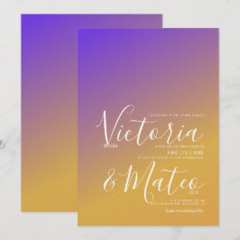 Trouwuitnodiging met ombre-gradiënt paars geel kaart