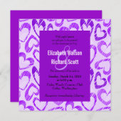 Trouwuitnodiging met paarse harten kaart (Voorkant / Achterkant)