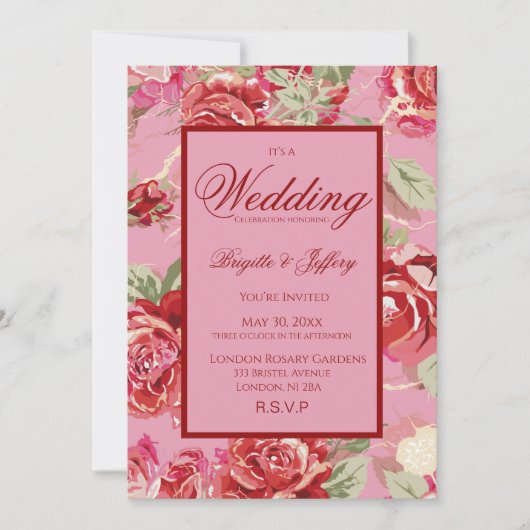 Trouwuitnodiging met rode roos aankondiging (Voorkant)