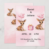 Trouwuitnodiging met roze ballonnen sjabloon, save the date (Voorkant / Achterkant)