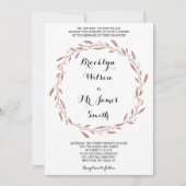 Trouwuitnodiging met rozegouden folie-effect krans kaart (Voorkant)