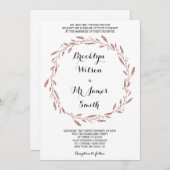 Trouwuitnodiging met rozegouden folie-effect krans kaart (Voorkant / Achterkant)