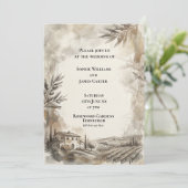 Trouwuitnodiging met Sepia Botanisch Frame Kaart (Staand voorkant)