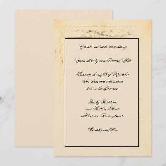 Trouwuitnodiging met Shabby Chic Strik Kaart (Voorkant / Achterkant)