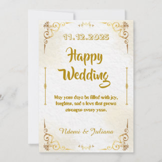 Trouwuitnodiging met sierlijke witte gouden lijst kaart