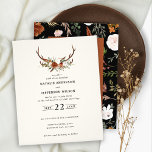 Trouwuitnodiging met terracotta bloem hert flyer<br><div class="desc">Rustieke bloemen en herten geweien botanische trouwkaart en details. Met prachtige zwarte,  roestige,  terracotta,  roze en saliegroene pampagras eucalyptus waterverfdetails. Deze moderne trouwkaart zet de toon voor je grote dag.</div>