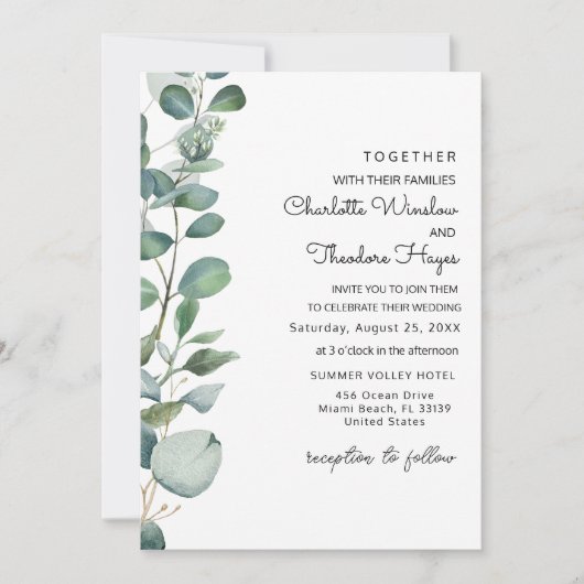 Trouwuitnodiging met tuin Eucalyptus en groen Save The Date (Voorkant)