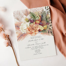 Trouwuitnodiging met vintage fruitdesign kaart