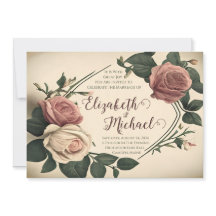 Trouwuitnodiging met vintage roos bloemmotief