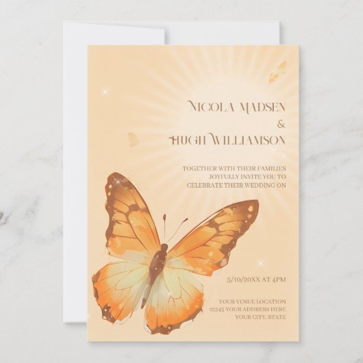 Trouwuitnodiging met watercolor Monarchvlinder Kaart (Voorkant)