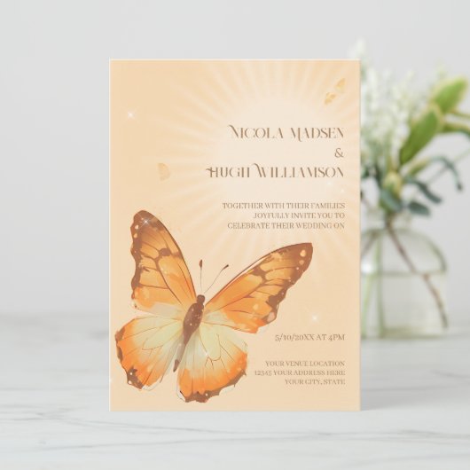 Trouwuitnodiging met watercolor Monarchvlinder Kaart (Staand voorkant)