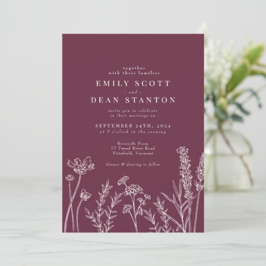 Trouwuitnodiging met wilde bloemen en Maagdenpalm Kaart (Staand voorkant)