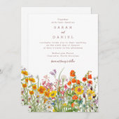 Trouwuitnodiging met wilde bloemen save the date (Voorkant / Achterkant)