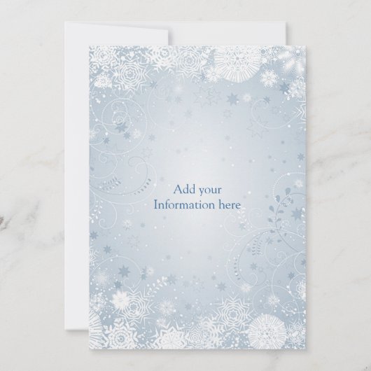 Trouwuitnodiging met witte zilveren blauwe sneeuwv kaart (Achterkant)