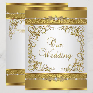 Trouwuitnodiging Metallic Goud Witte Diamant Kaart