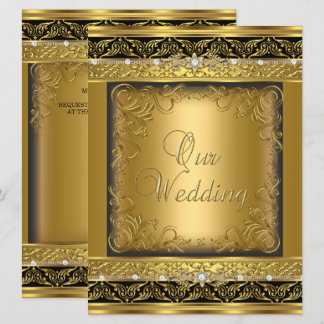 Trouwuitnodiging Metallic Goud Zwart Diamant Kaart