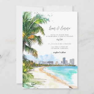 Trouwuitnodiging Miami Beach Palmbomen Kaart