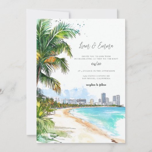 Trouwuitnodiging Miami Beach Palmbomen Kaart (Voorkant)