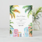 Trouwuitnodiging Miami Strand Kaart (Staand voorkant)